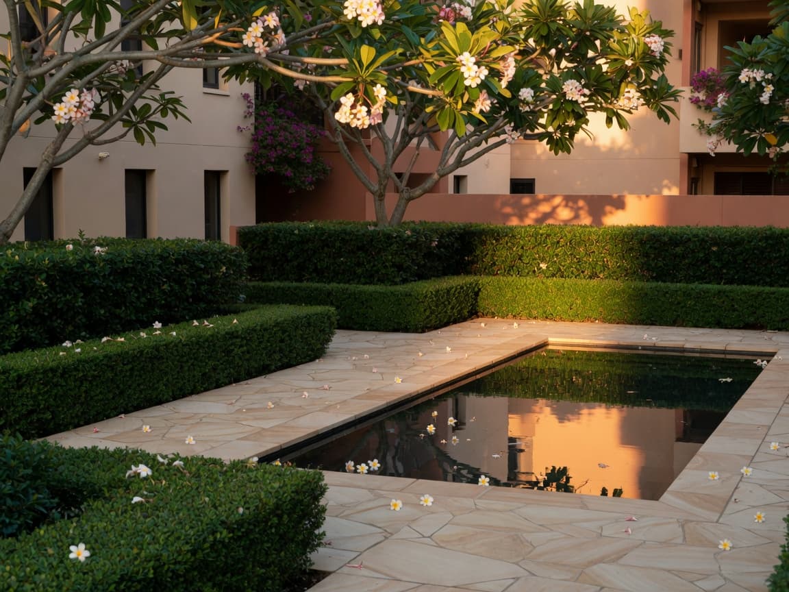 Courtyard garden at late afternoon