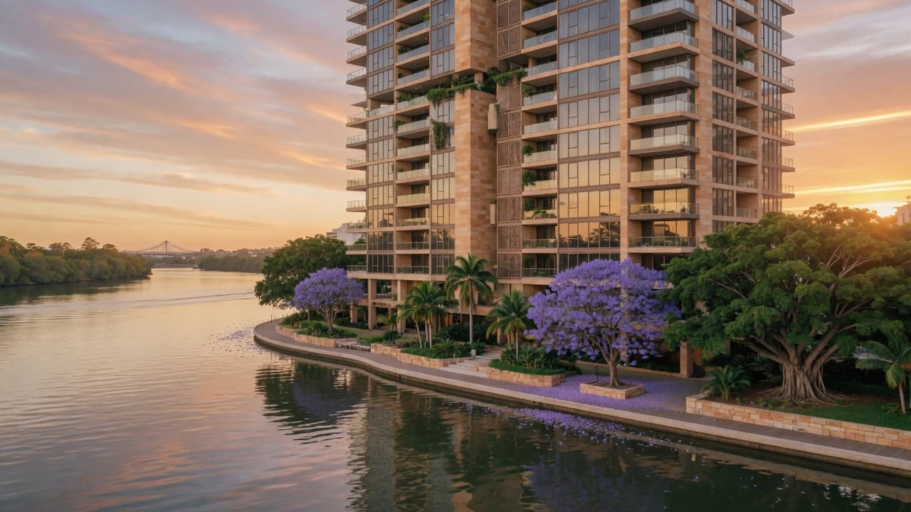 Riverfront apartment building at golden hour. Lead image for “How to avoid a sudden special levy”. Atmospheric photography, not a named building.