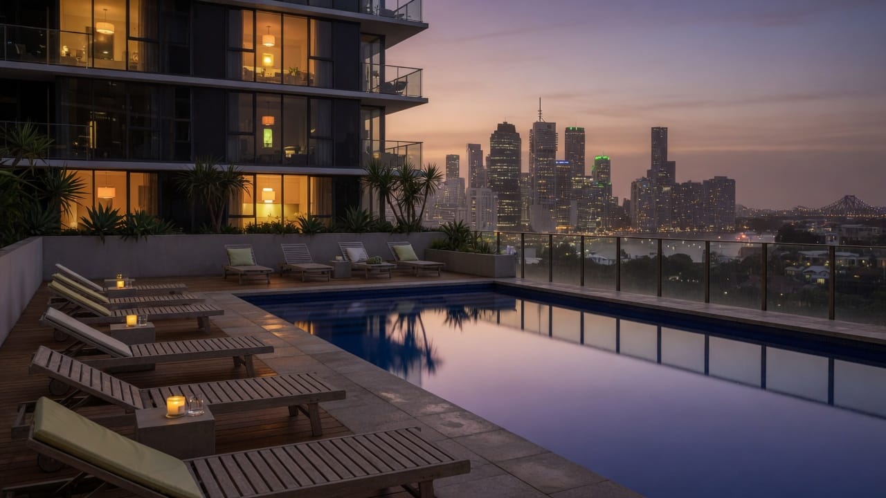 Rooftop pool at dusk